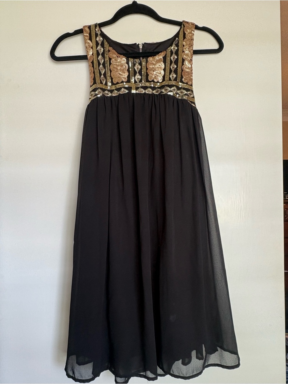 Banjul Black Midi Dress with Gold Embellished Bodice